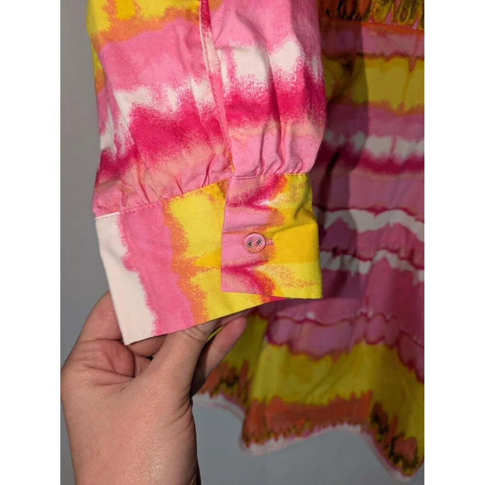 Scoop Women's Sherbet Tie-Dye Collared Long Sleeve Mini Shirt Dress Size Medium